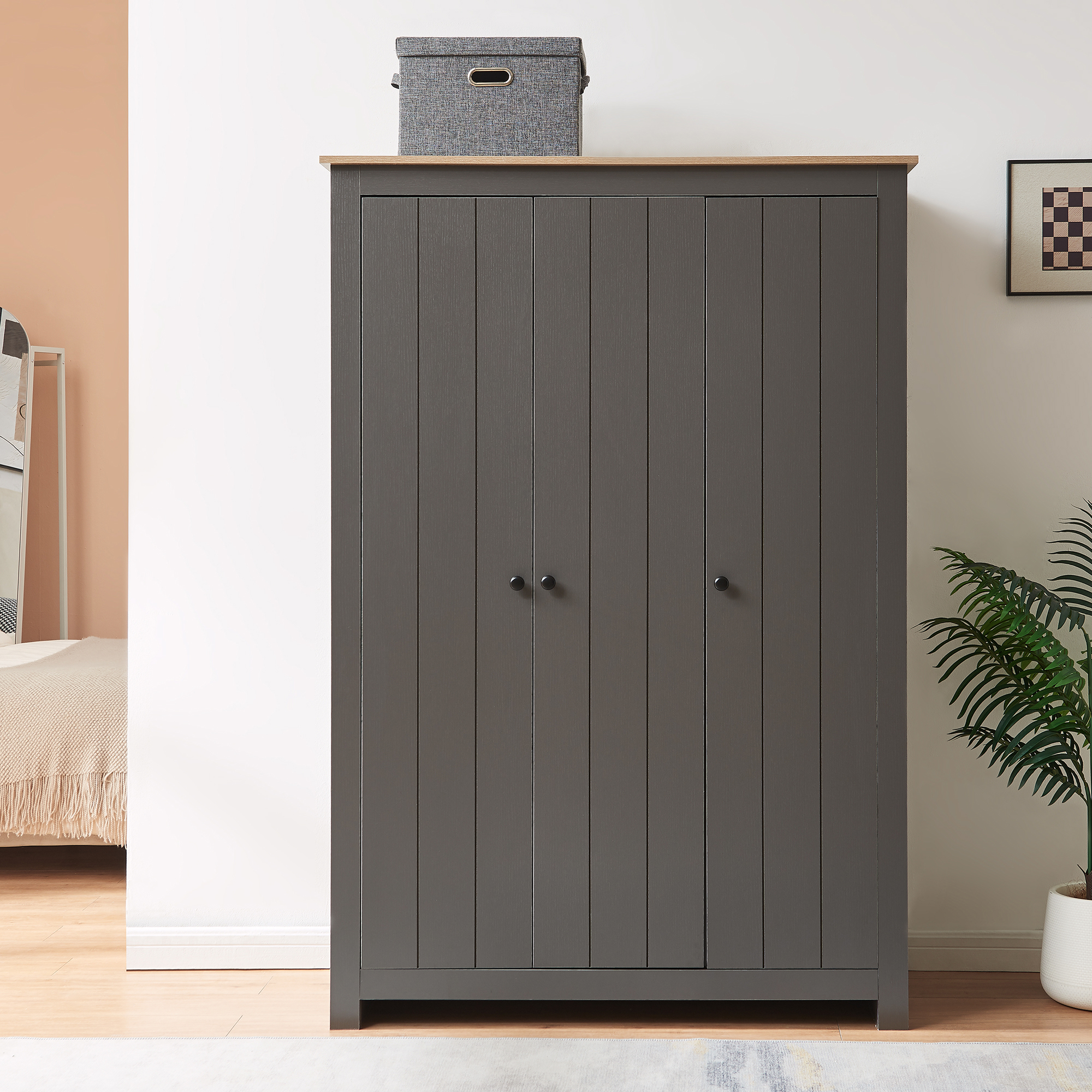 Dulap pentru haine Vasand 175x120x52 cm gri cu aspect stejar