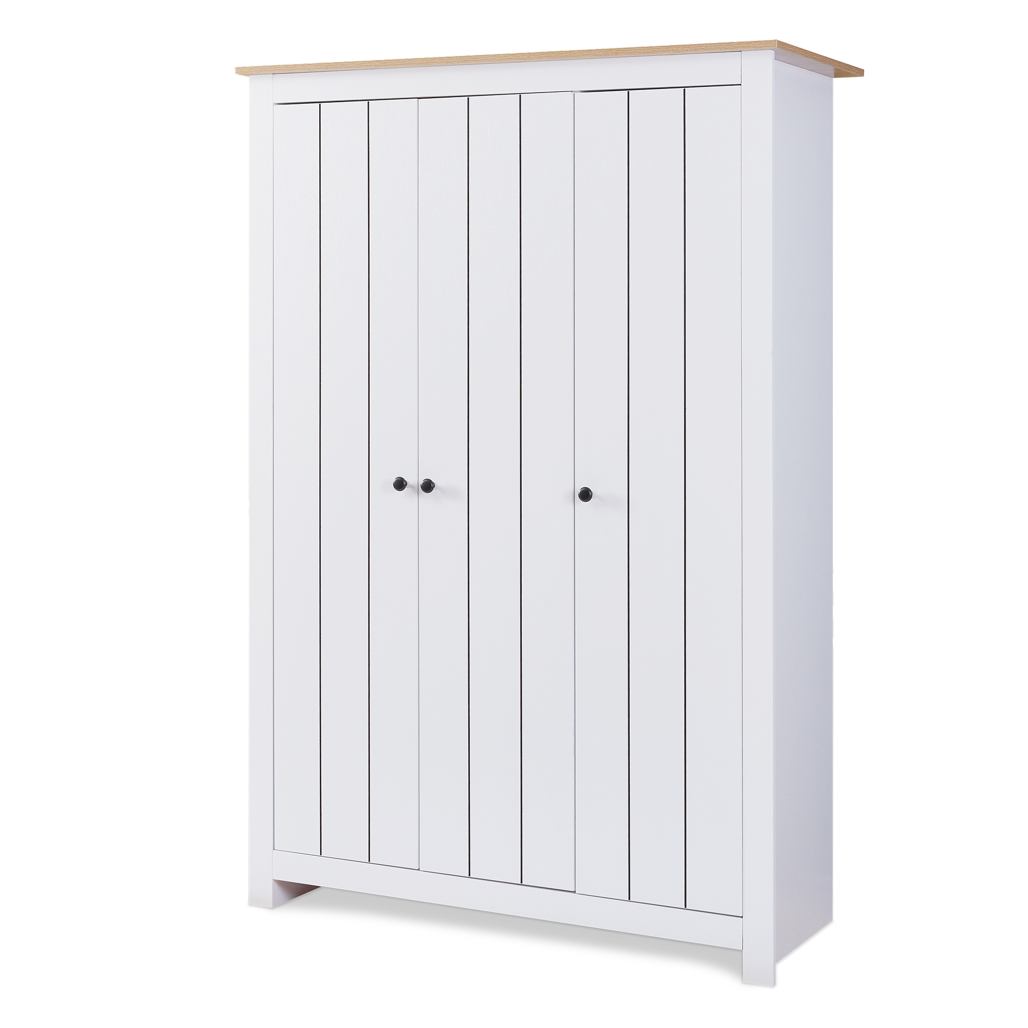 Dulap pentru haine Vasand cu 3 uși, alb și stejar, 175x120x52 cm