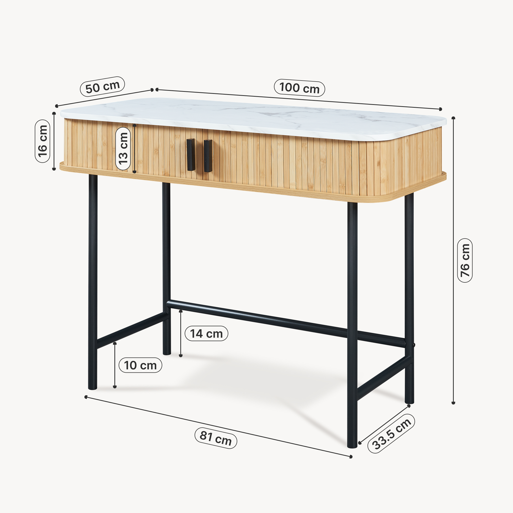 Consolă hol Tvedestrand 100x50x76 cm, alb marmură și lemn