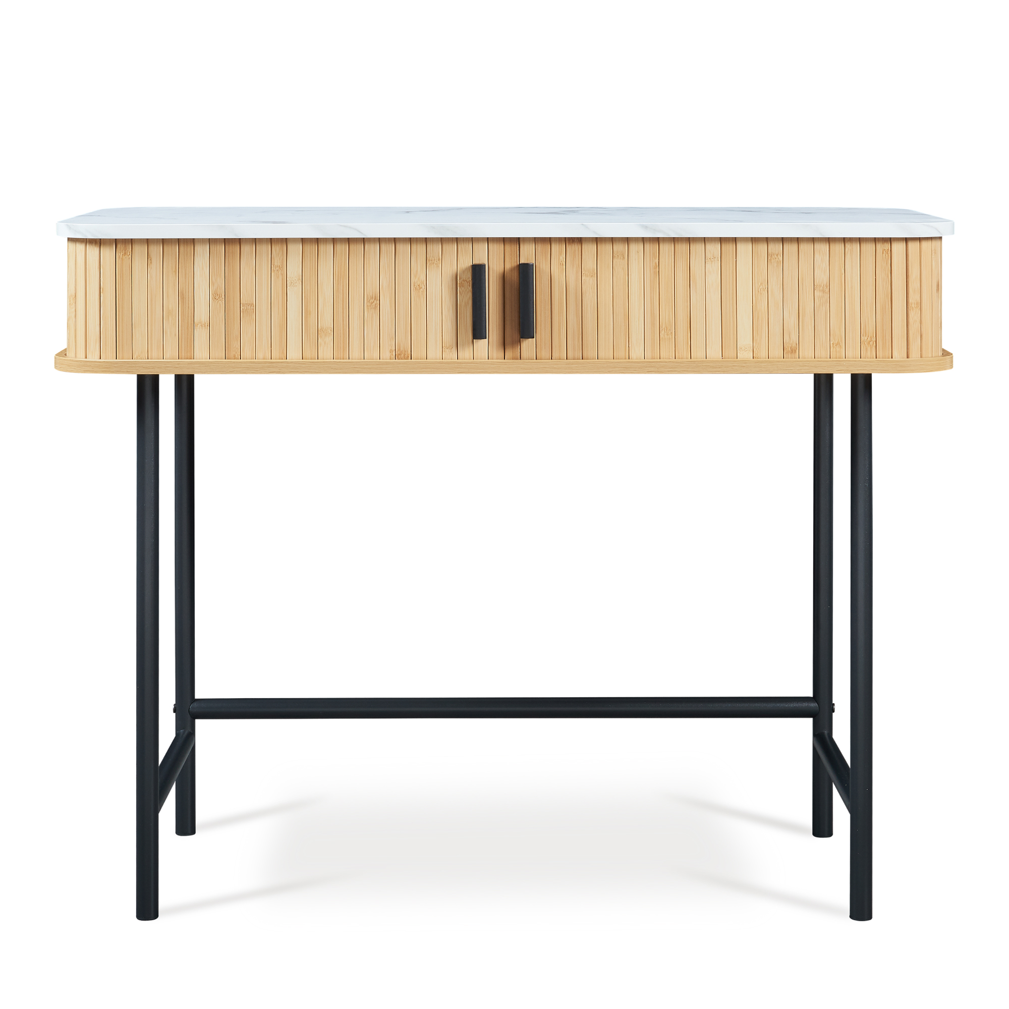 Consolă hol Tvedestrand 100x50x76 cm, alb marmură și lemn