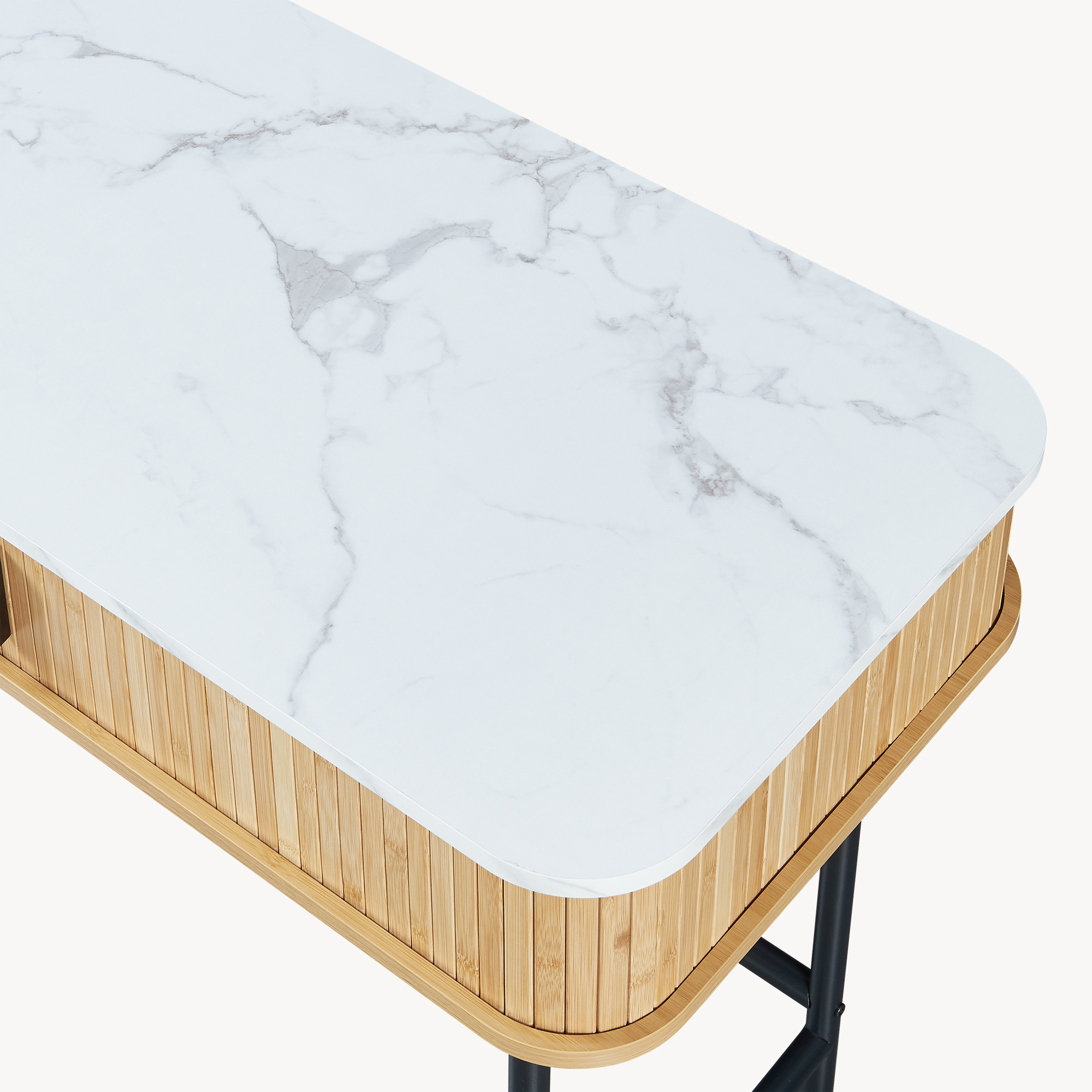 Consolă hol Tvedestrand 100x50x76 cm, alb marmură și lemn