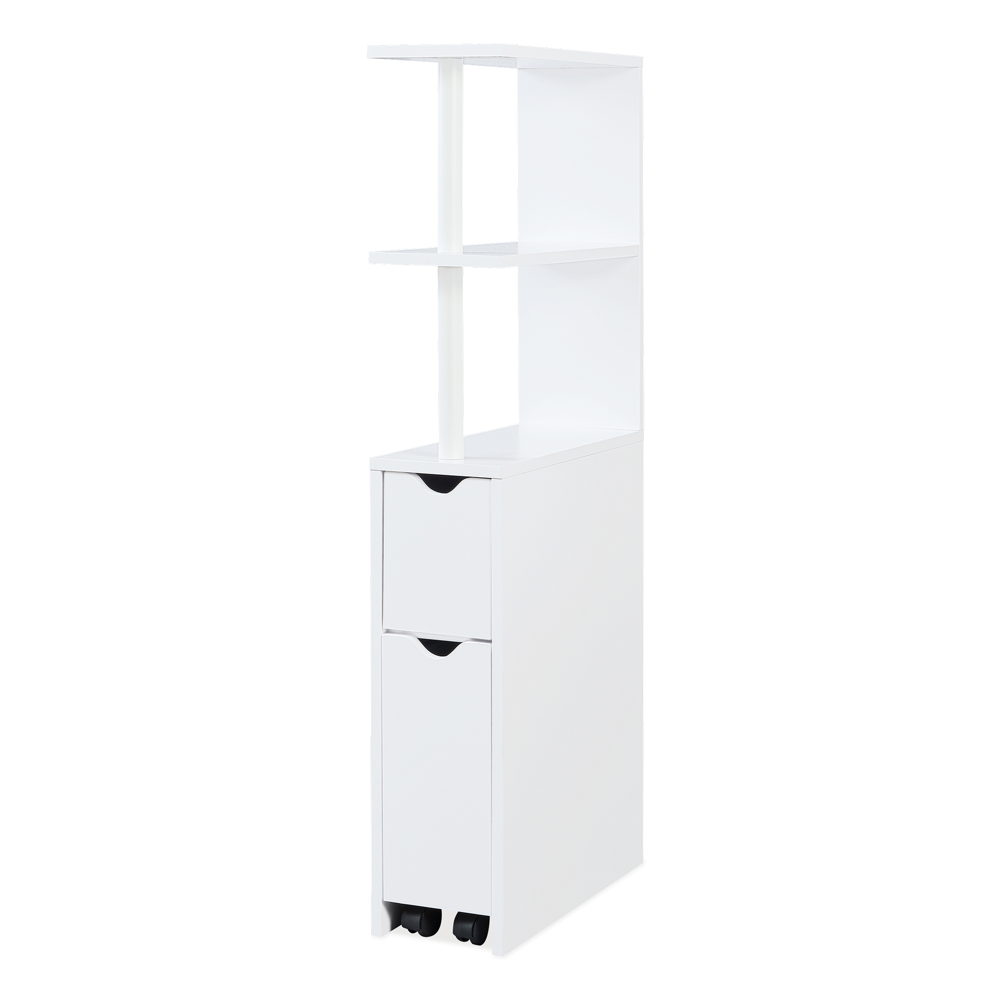 Raft îngust de baie Fadeskimma cu sertar și roll-out, alb, 113x19x45 cm