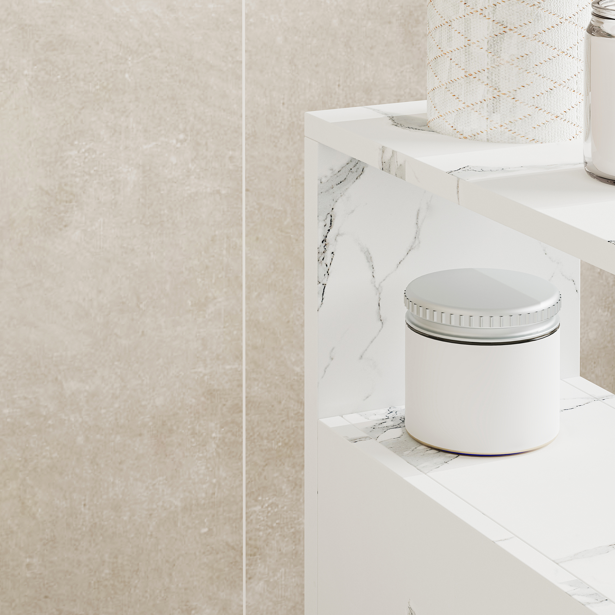 Dulap îngust cu roți pentru nișe Broreynna 66x15x33 cm, alb marmorat