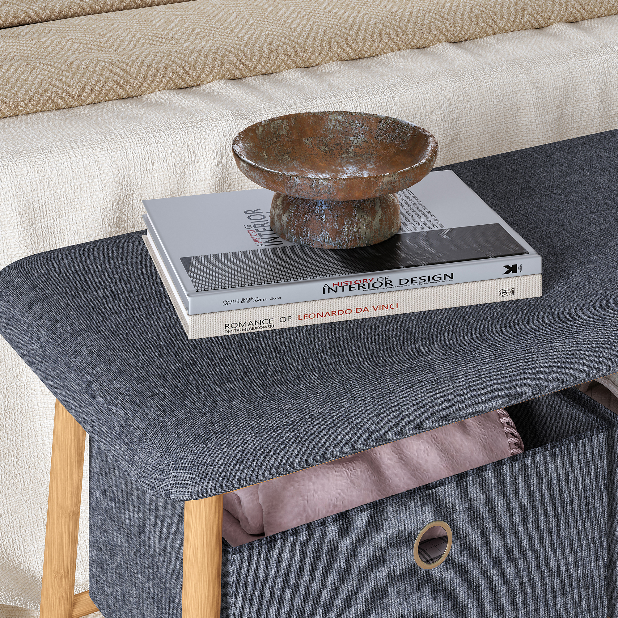 Bancheta pentru pantofi cu depozitare și 2 cutii, bambus, 90x30x45 cm