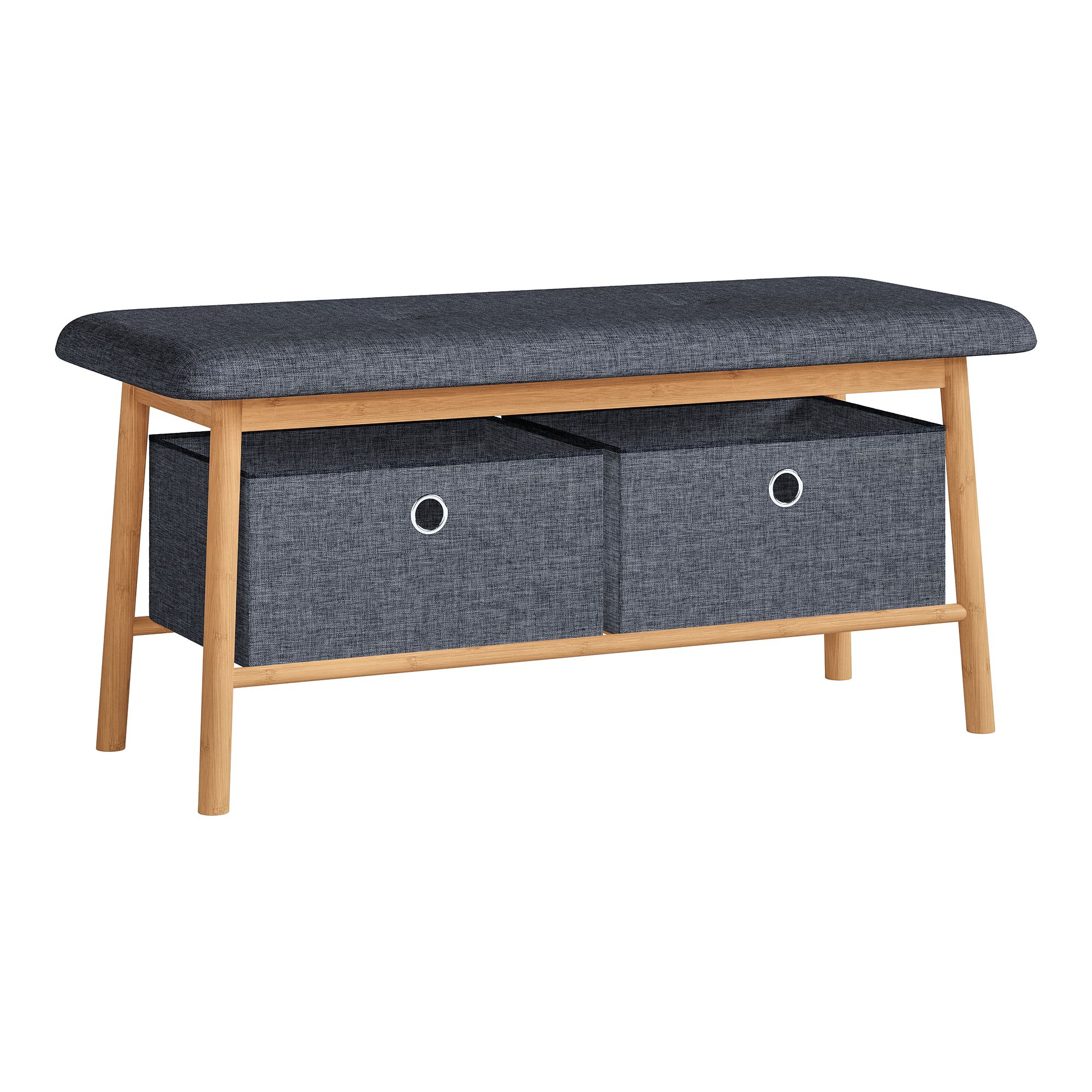 Bancheta pentru pantofi cu depozitare și 2 cutii, bambus, 90x30x45 cm