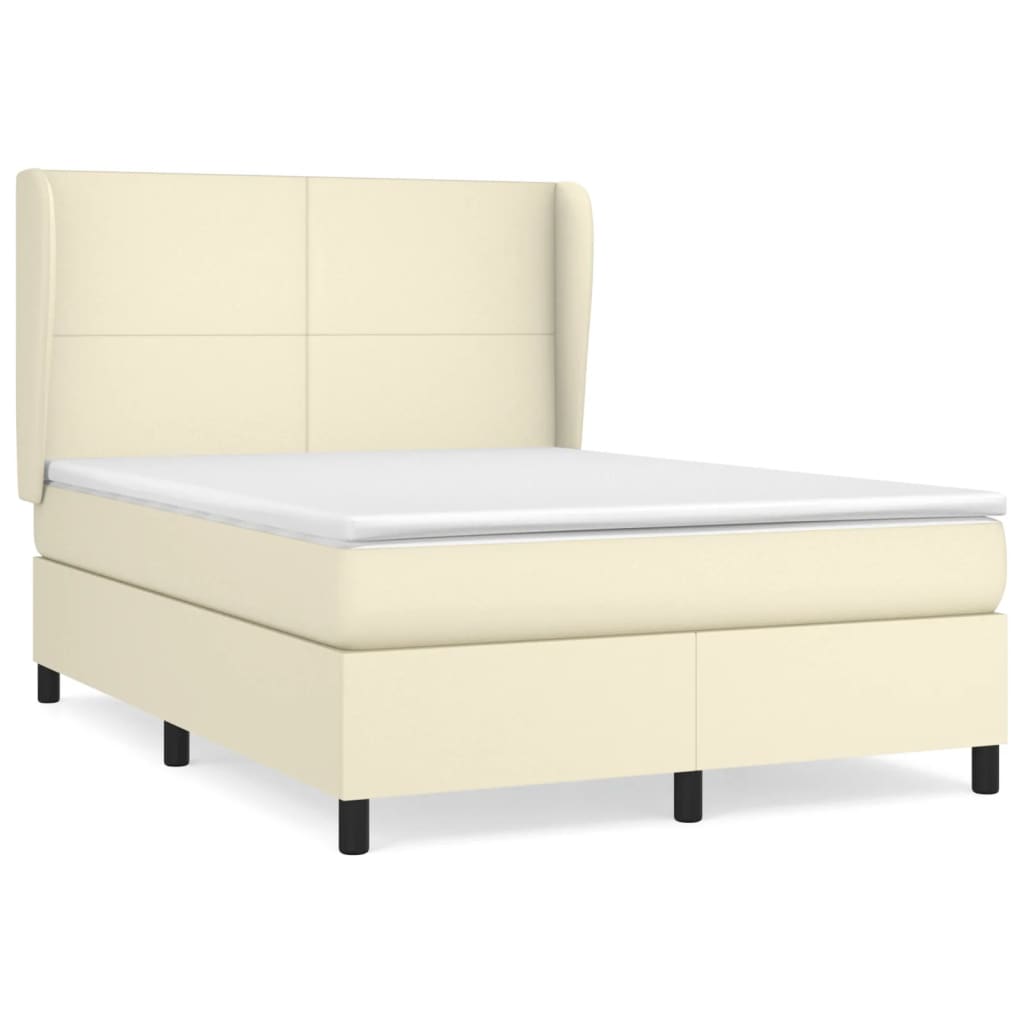 Pat box spring cu saltea, crem, 140x190 cm, piele ecologică GartenMobel Dekor