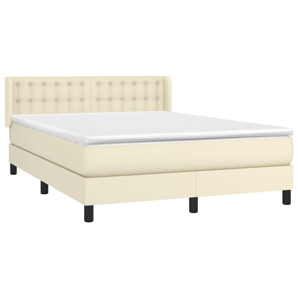 Pat box spring cu saltea, crem, 140x190 cm, piele ecologică GartenMobel Dekor