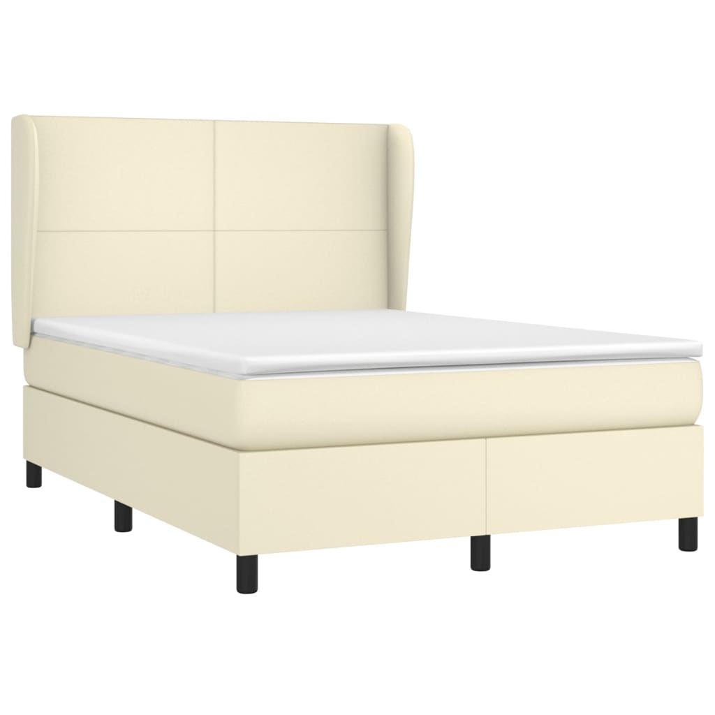 Pat box spring cu saltea, crem, 140x190 cm, piele ecologică GartenMobel Dekor