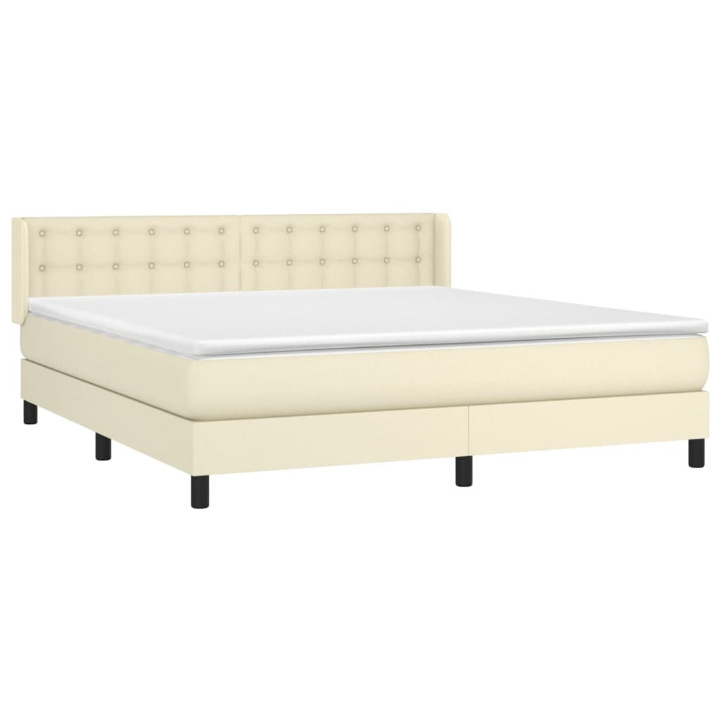 Pat box spring cu saltea, crem, 180x200 cm, piele ecologică GartenMobel Dekor