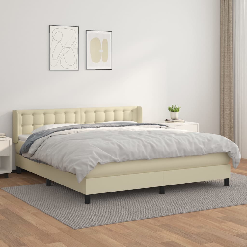 Pat box spring cu saltea, crem, 180x200 cm, piele ecologică GartenMobel Dekor