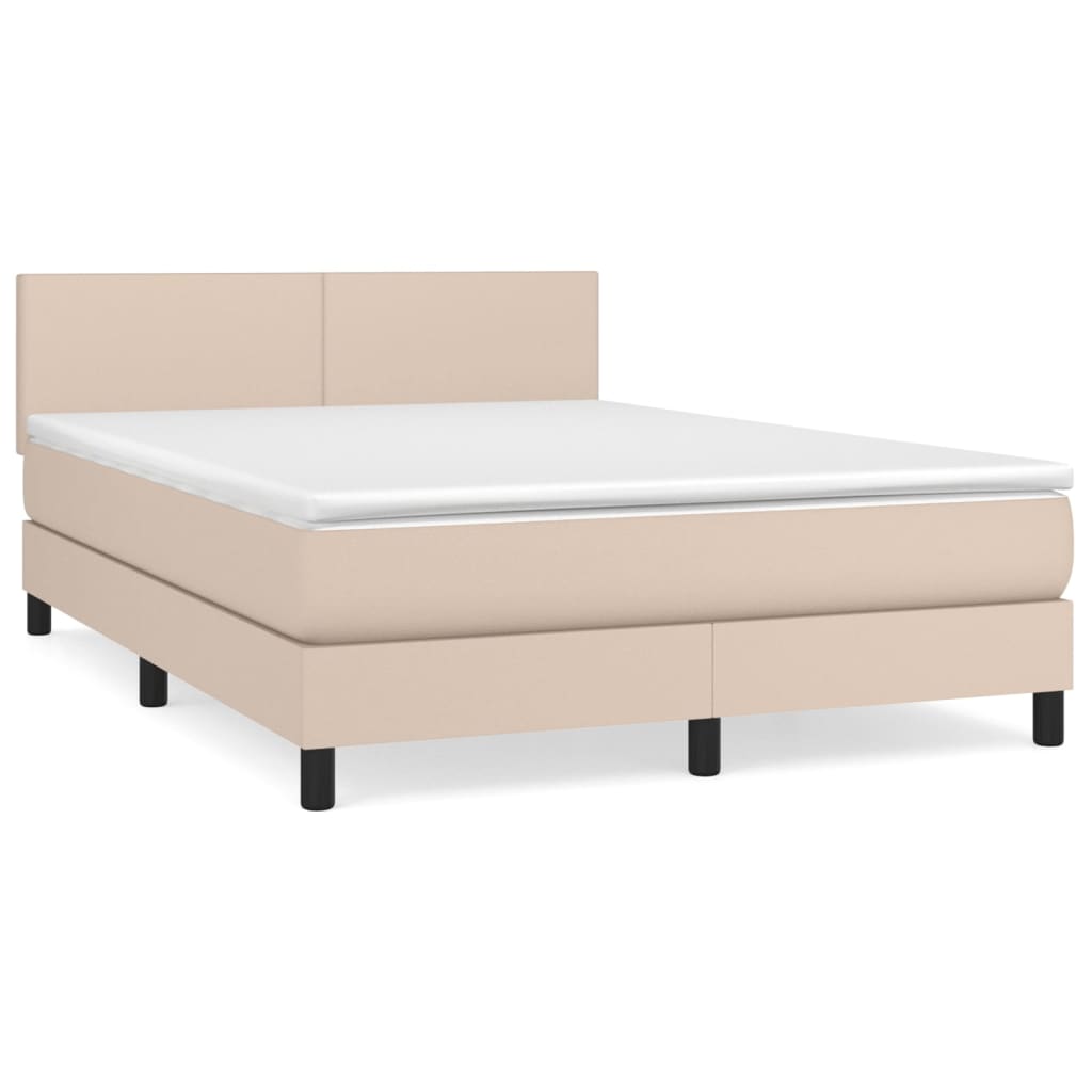 Pat box spring cu saltea, cappuccino, 140x200cm piele ecologică GartenMobel Dekor