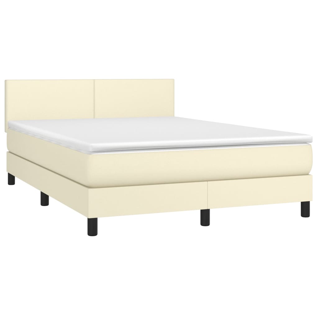 Pat box spring cu saltea, crem, 140x200 cm, piele ecologică GartenMobel Dekor