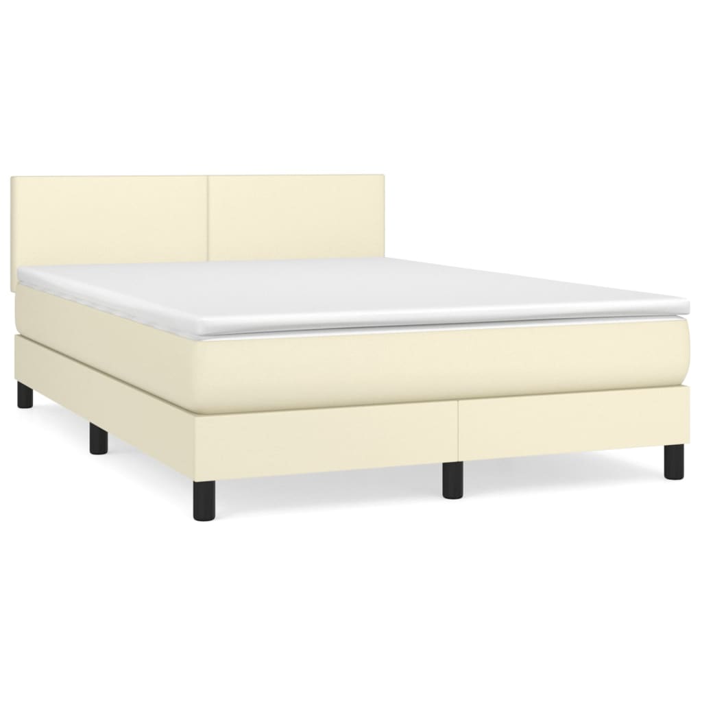 Pat box spring cu saltea, crem, 140x200 cm, piele ecologică GartenMobel Dekor