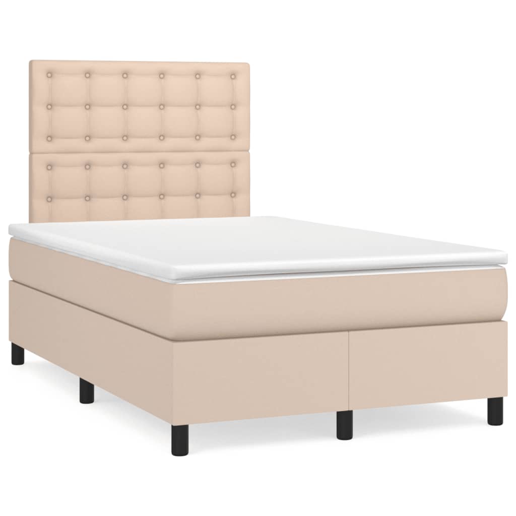 Pat box spring cu saltea, cappuccino, 120x200cm piele ecologică GartenMobel Dekor