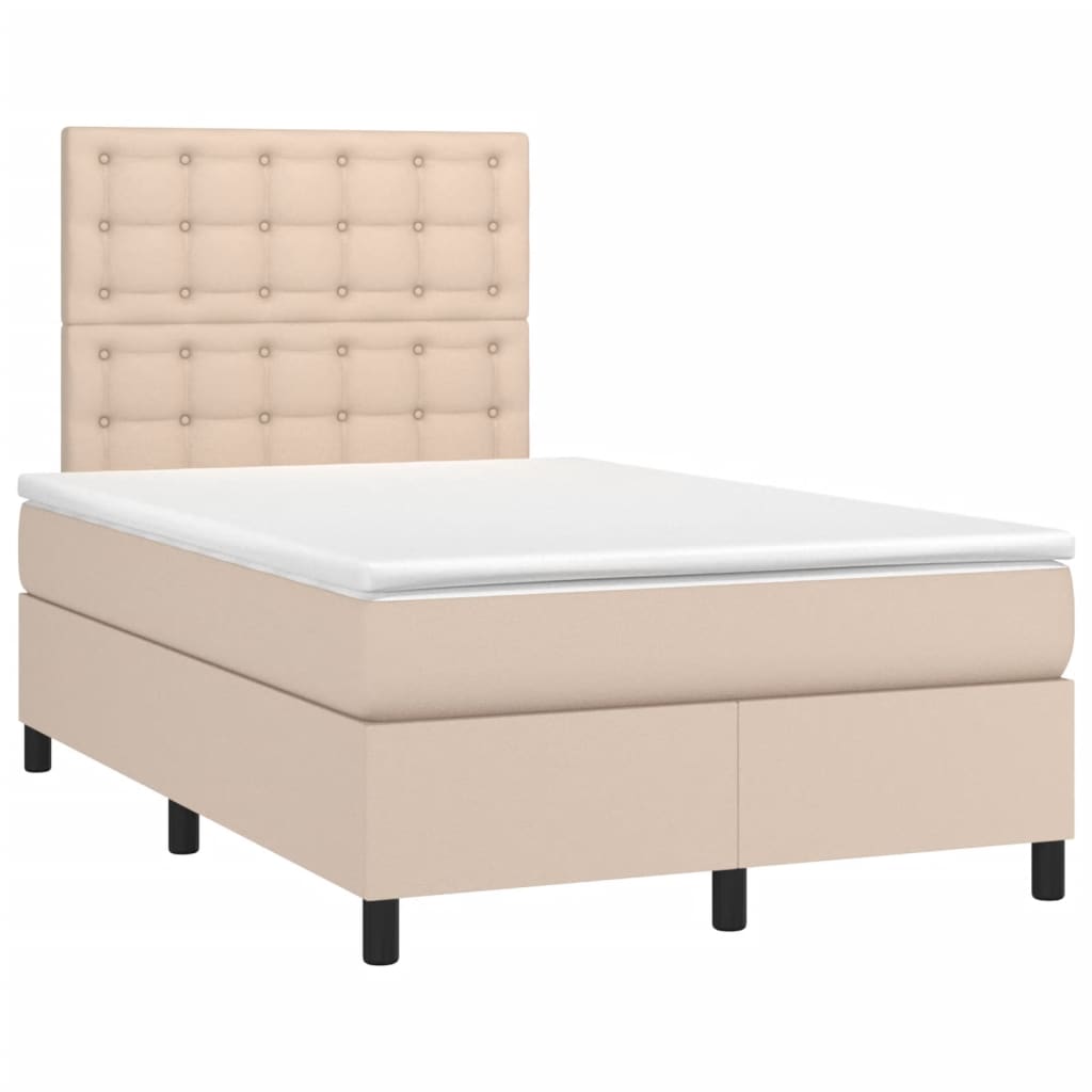 Pat box spring cu saltea, cappuccino, 120x200cm piele ecologică GartenMobel Dekor