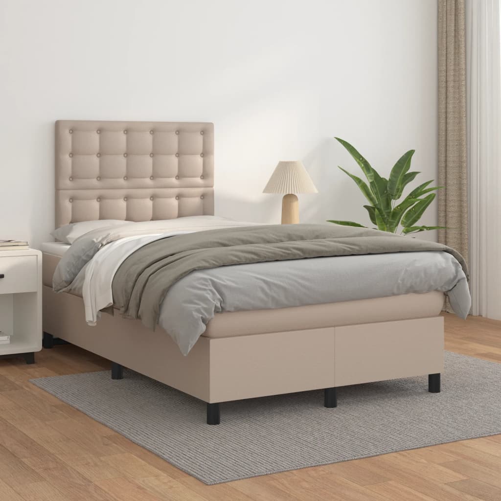 Pat box spring cu saltea, cappuccino, 120x200cm piele ecologică GartenMobel Dekor