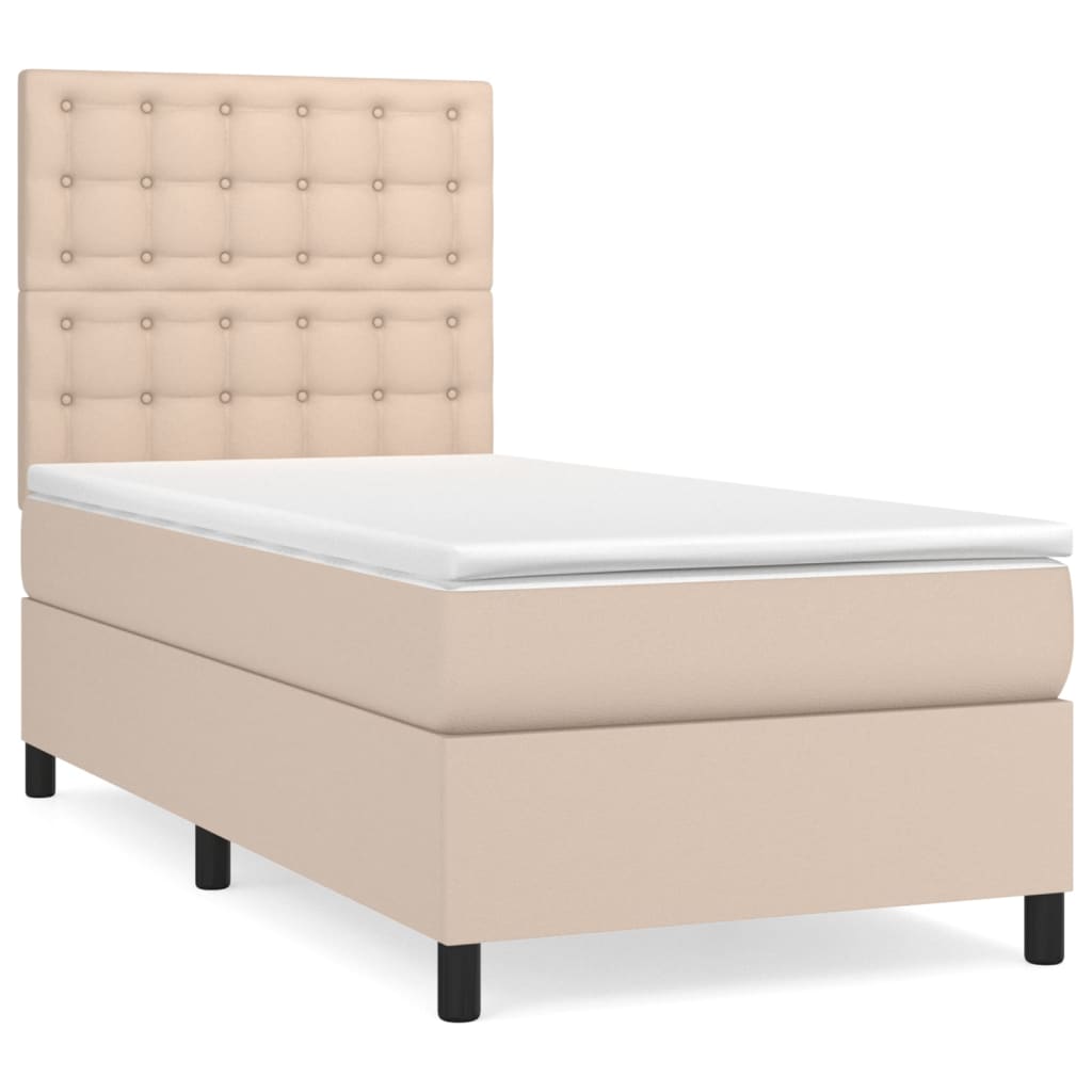 Pat box spring cu saltea, cappuccino, 80x200 cm piele ecologică GartenMobel Dekor