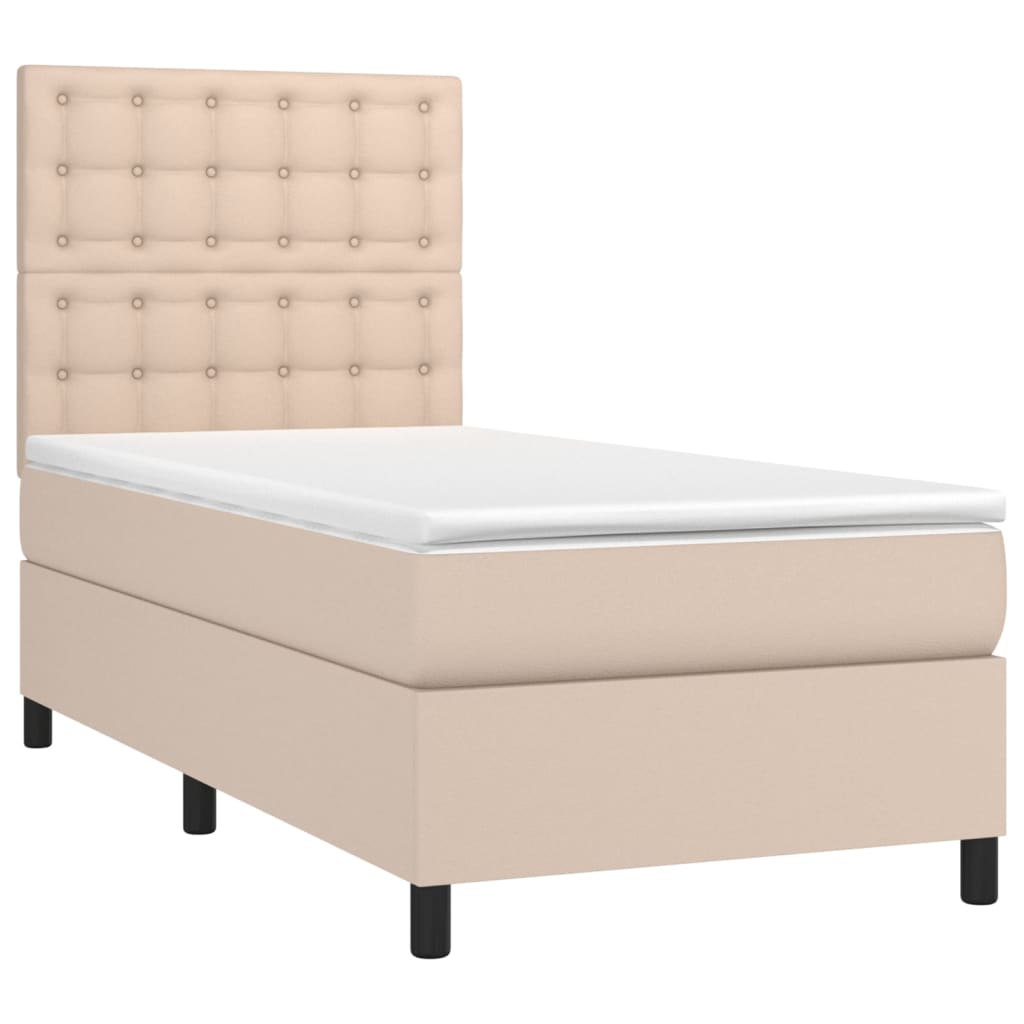 Pat box spring cu saltea, cappuccino, 80x200 cm piele ecologică GartenMobel Dekor