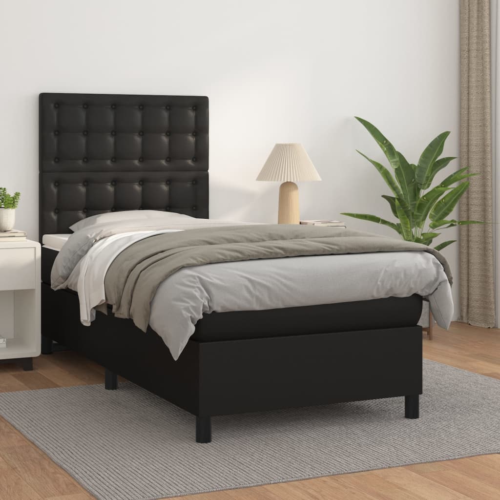 Pat box spring cu saltea, negru, 100x200 cm, piele ecologică GartenMobel Dekor