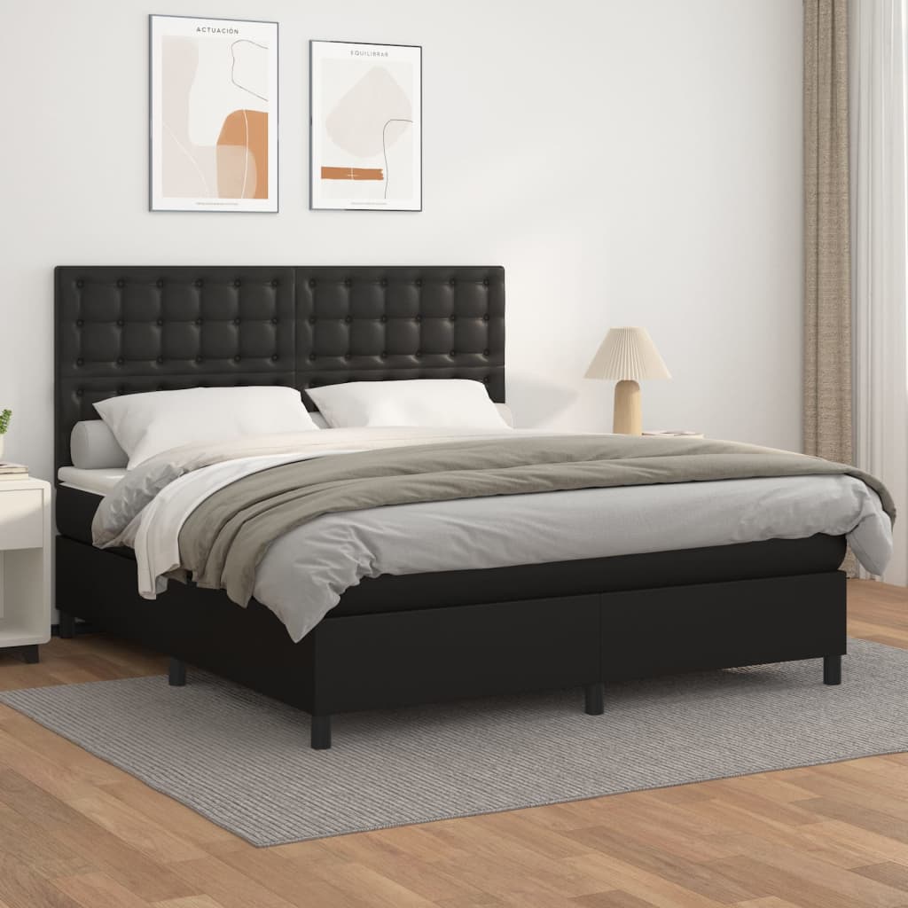 Pat box spring cu saltea, negru, 180x200 cm, piele ecologică GartenMobel Dekor