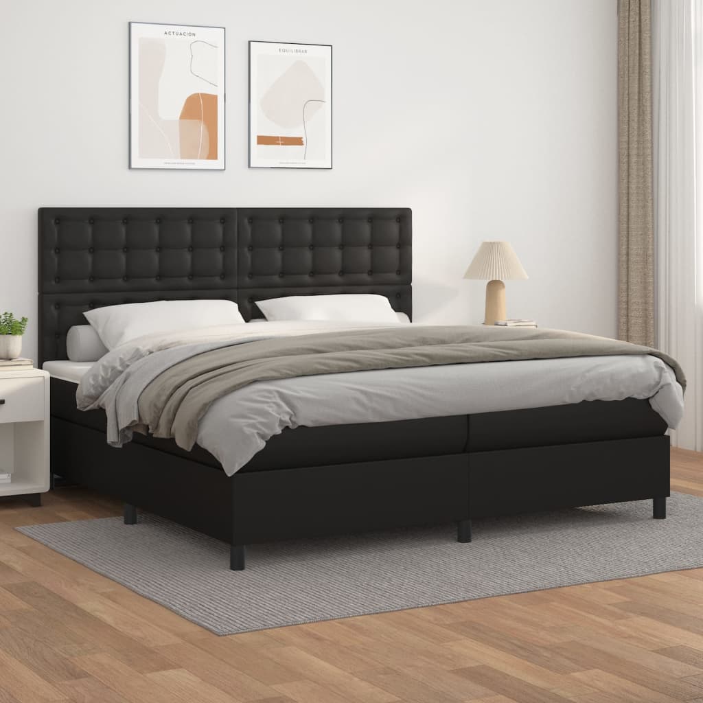Pat box spring cu saltea, negru, 200x200 cm, piele ecologică GartenMobel Dekor