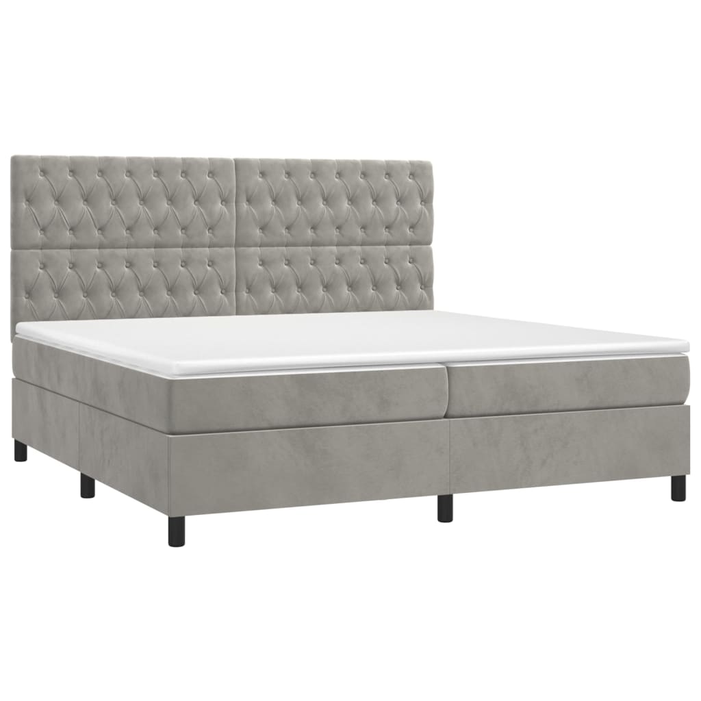 Pat box spring cu saltea, gri deschis, 200x200 cm, catifea GartenMobel Dekor