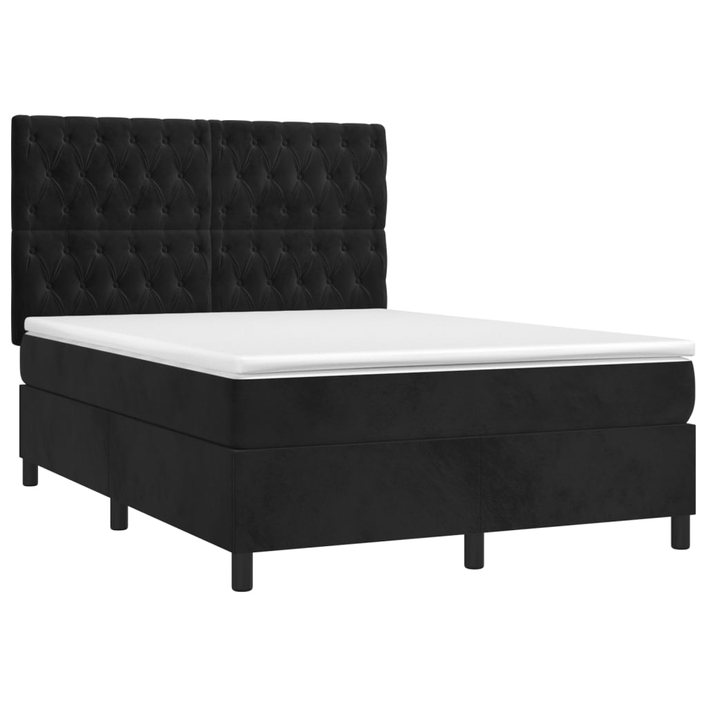 Pat box spring cu saltea, negru, 140x190 cm, catifea GartenMobel Dekor