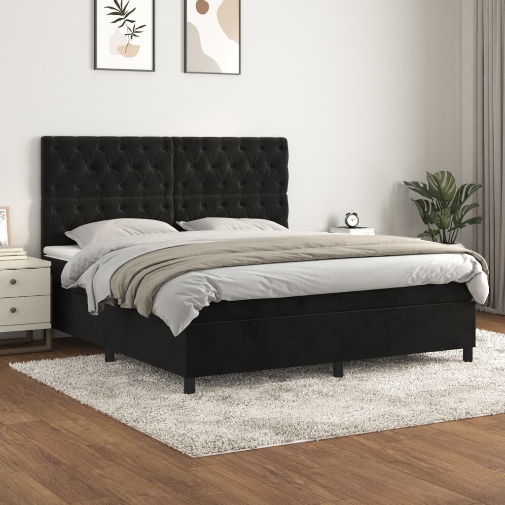 Pat box spring cu saltea, negru, 160x200 cm, catifea GartenMobel Dekor