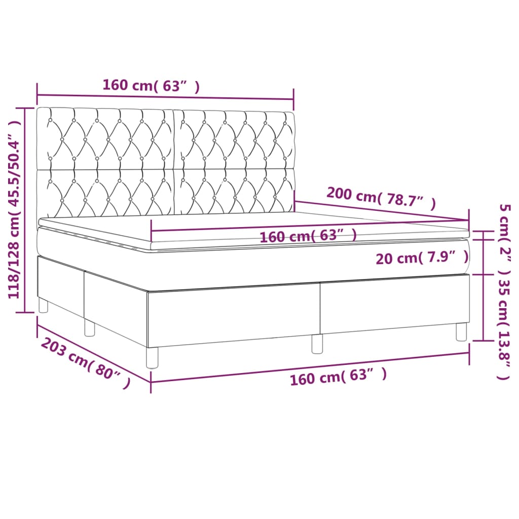 Pat box spring cu saltea, negru, 160x200 cm, catifea GartenMobel Dekor