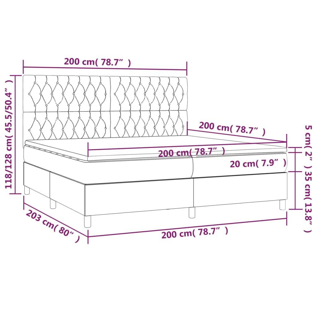 Pat box spring cu saltea, negru, 200x200 cm, catifea GartenMobel Dekor