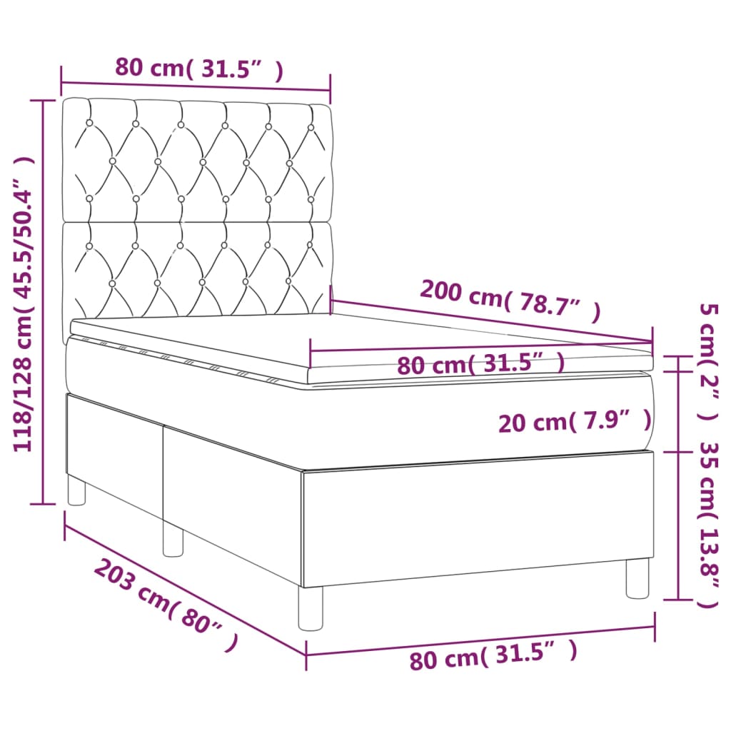 Pat box spring cu saltea, roz, 80x200 cm, catifea GartenMobel Dekor