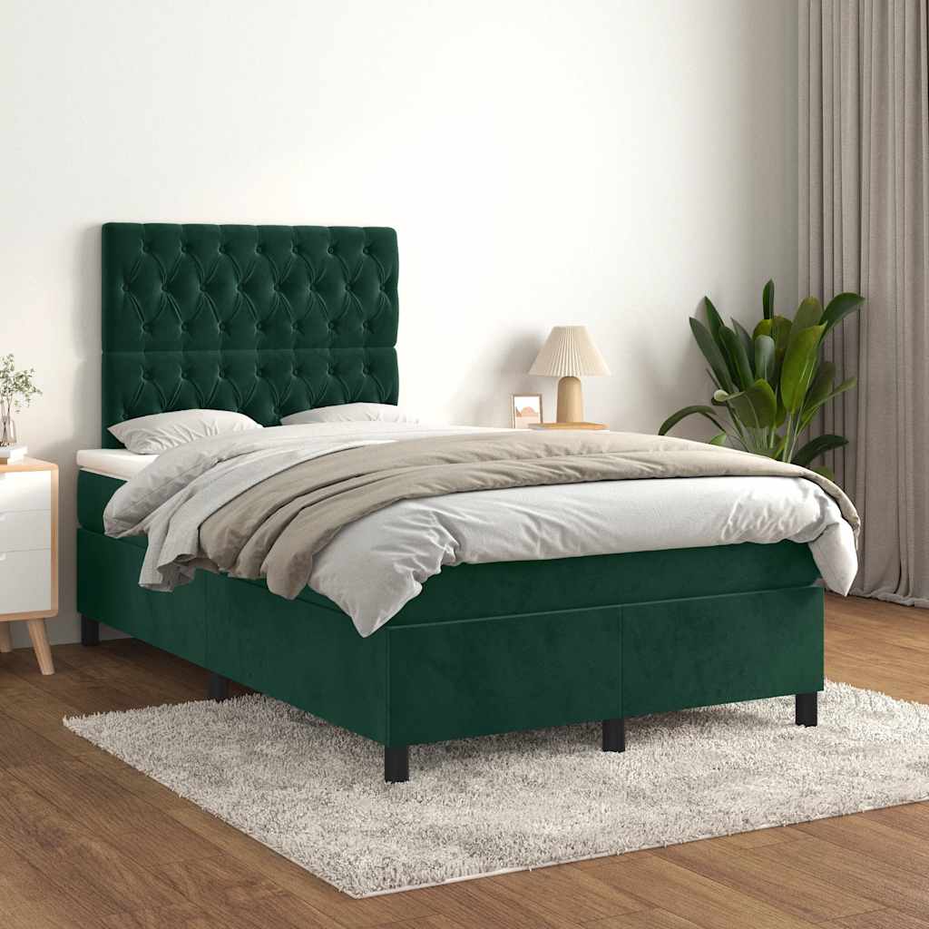 Pat box spring cu saltea, verde închis, 120x200 cm, catifea GartenMobel Dekor