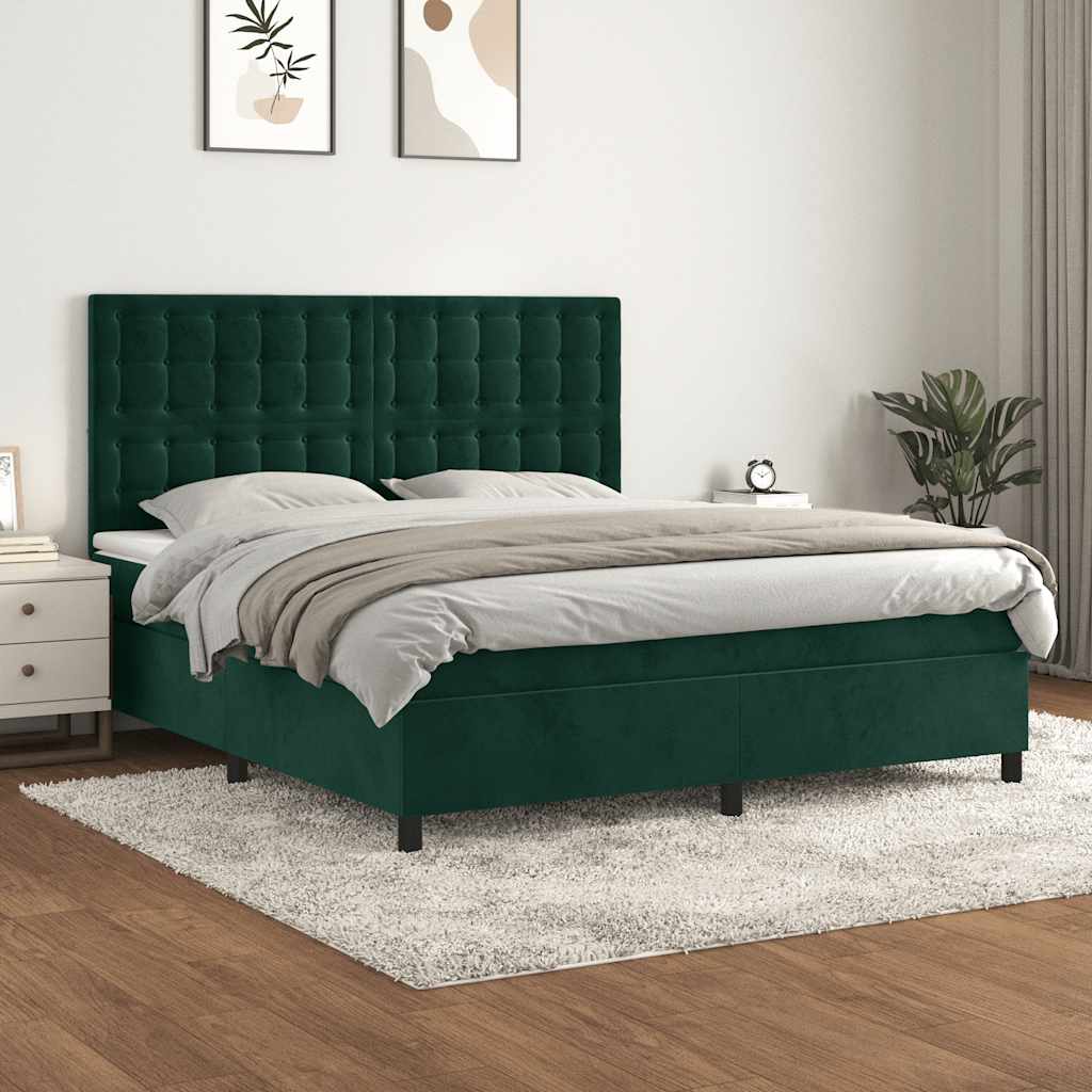 Pat box spring cu saltea, verde închis, 180x200 cm, catifea GartenMobel Dekor