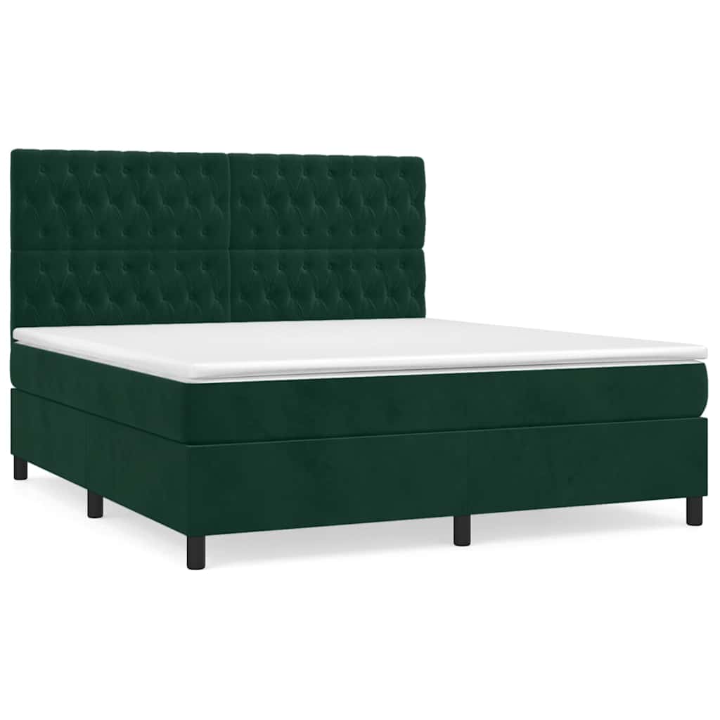 Pat box spring cu saltea, verde închis, 180x200 cm, catifea GartenMobel Dekor