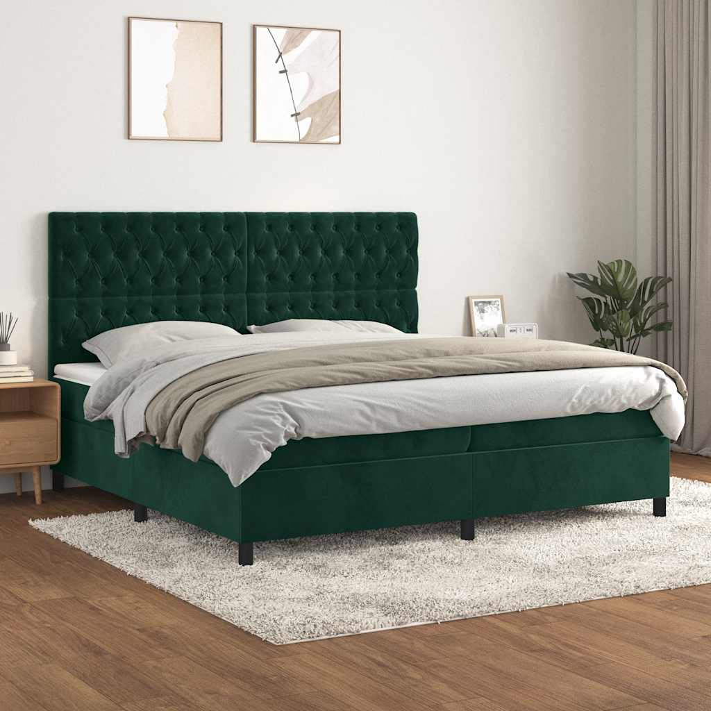Pat box spring cu saltea, verde închis, 200x200 cm, catifea GartenMobel Dekor