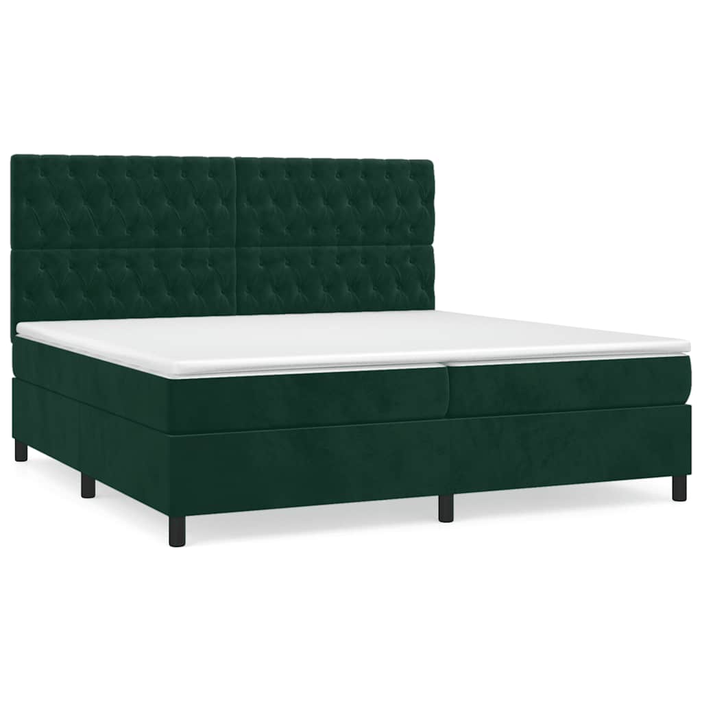 Pat box spring cu saltea, verde închis, 200x200 cm, catifea GartenMobel Dekor
