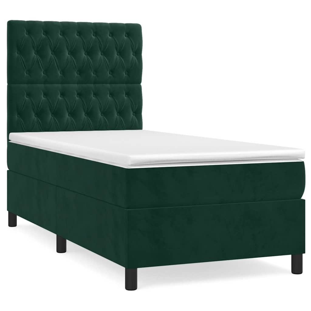Pat box spring cu saltea, verde închis, 90x190 cm, catifea GartenMobel Dekor