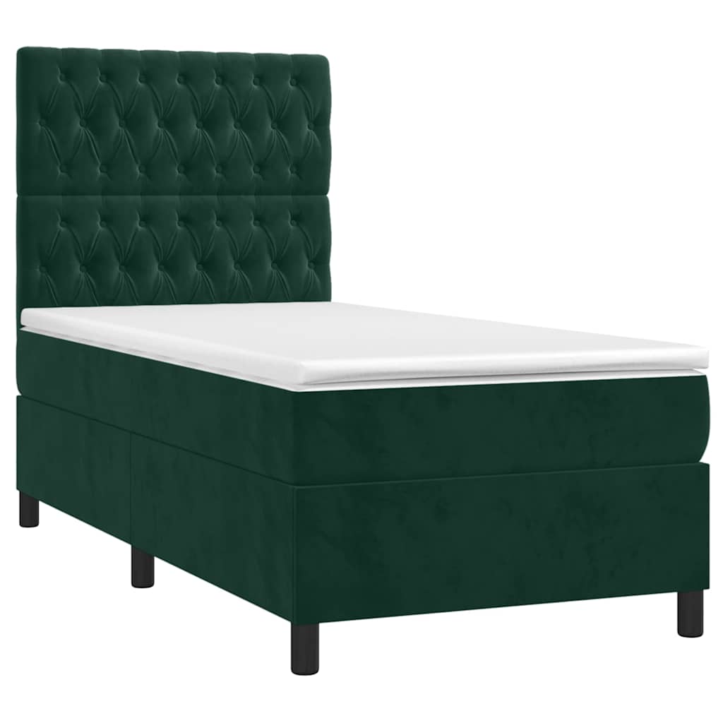 Pat box spring cu saltea, verde închis, 90x190 cm, catifea GartenMobel Dekor