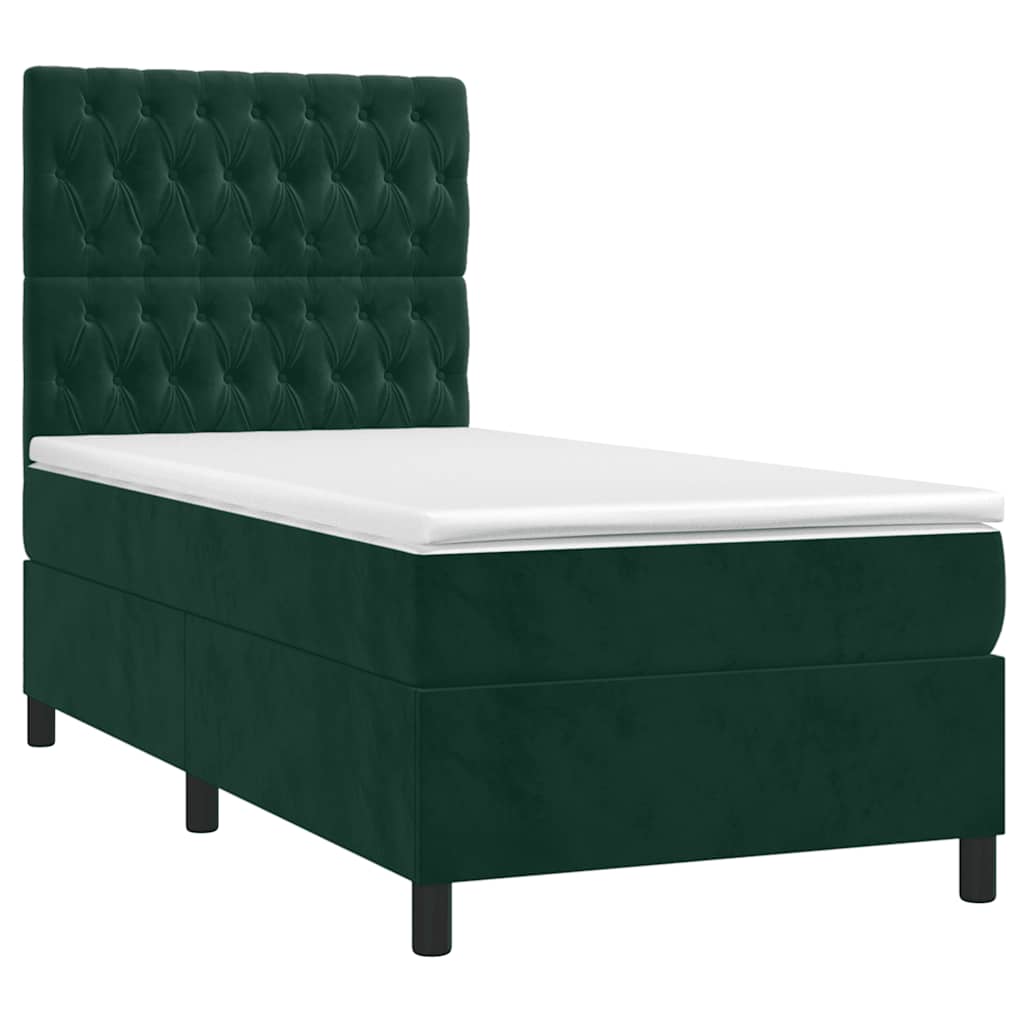 Pat box spring cu saltea, verde închis, 90x200 cm, catifea GartenMobel Dekor