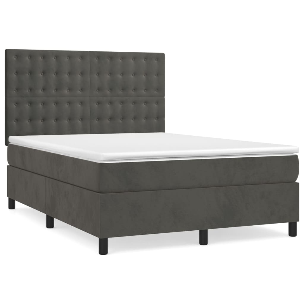 Pat box spring cu saltea, gri închis, 140x190 cm, catifea GartenMobel Dekor