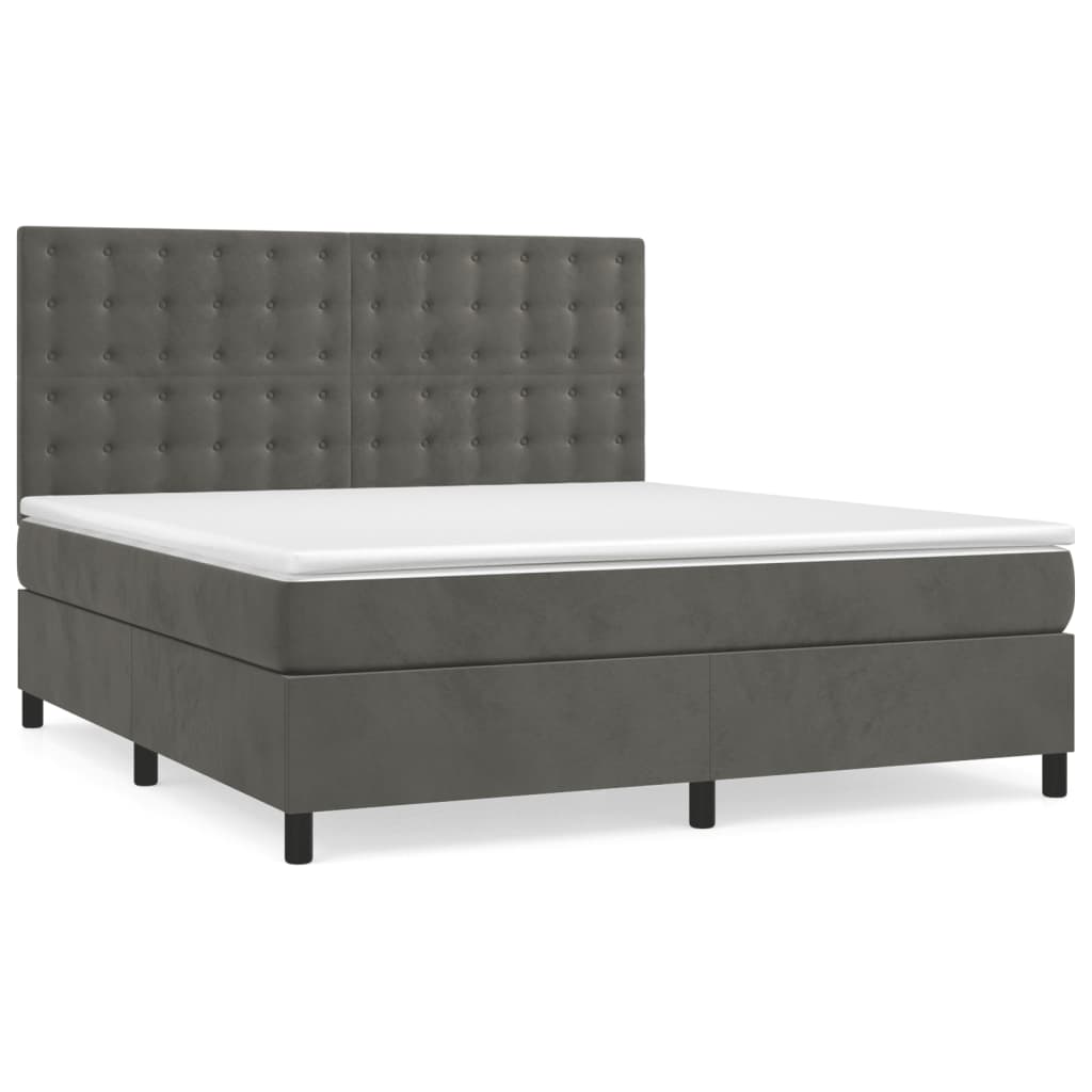 Pat box spring cu saltea, gri închis, 180x200 cm, catifea GartenMobel Dekor