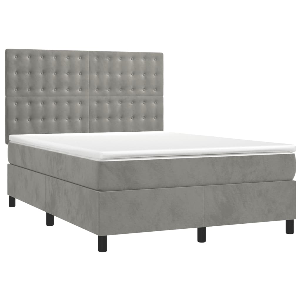Pat box spring cu saltea, gri deschis, 140x190 cm, catifea GartenMobel Dekor