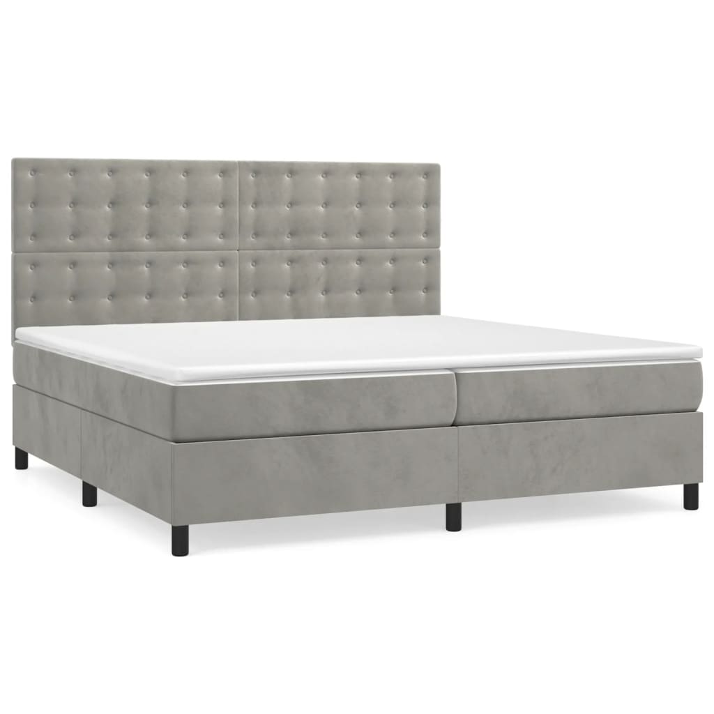 Pat box spring cu saltea, gri deschis, 200x200 cm, catifea GartenMobel Dekor