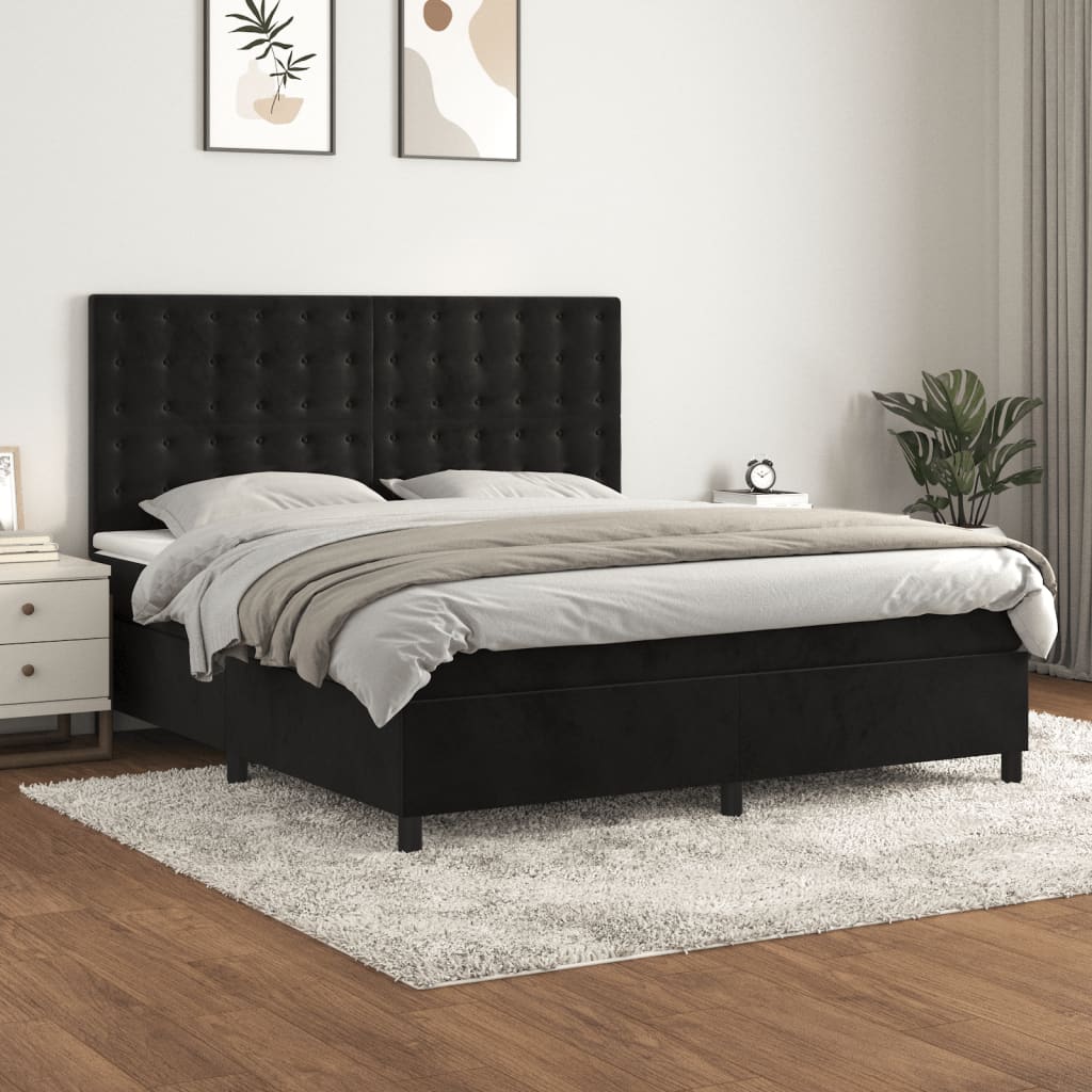Pat box spring cu saltea, negru, 180x200 cm, catifea GartenMobel Dekor