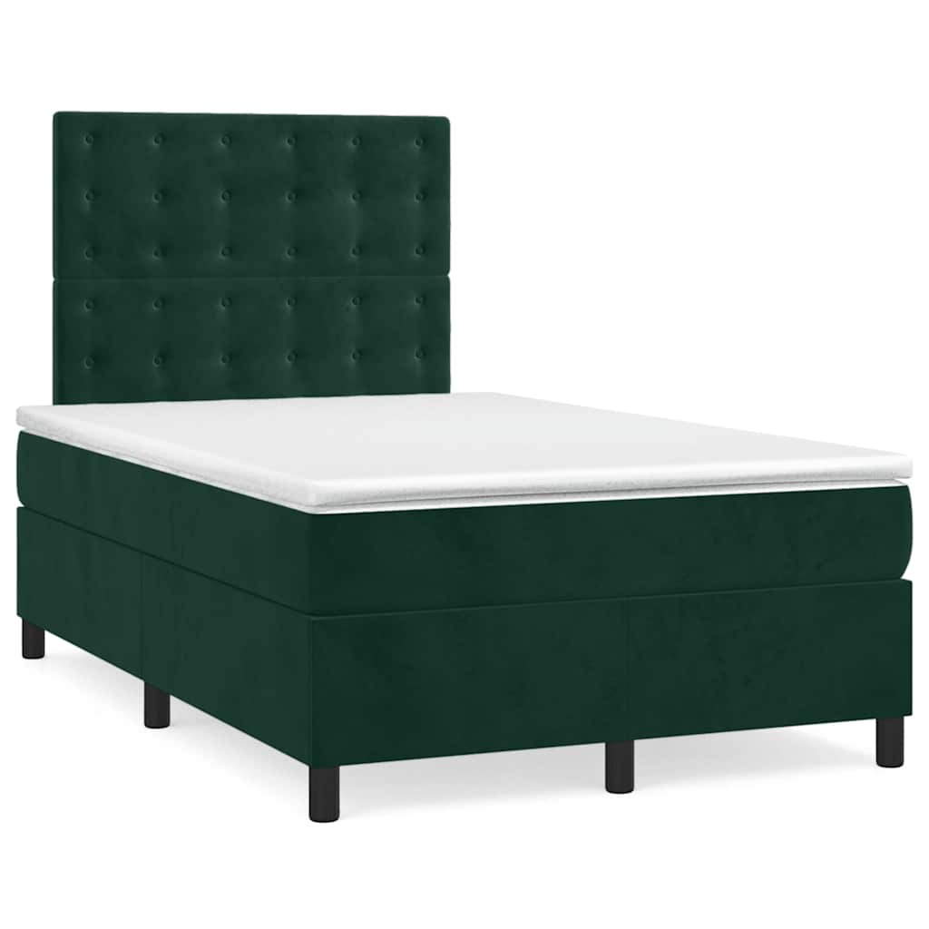 Pat box spring cu saltea, verde închis, 120x200 cm, catifea GartenMobel Dekor