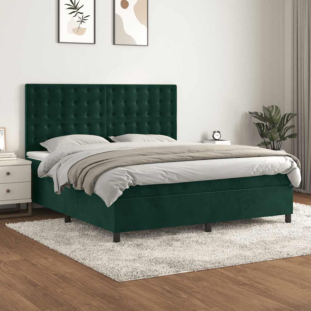 Pat box spring cu saltea, verde închis, 160x200 cm, catifea GartenMobel Dekor