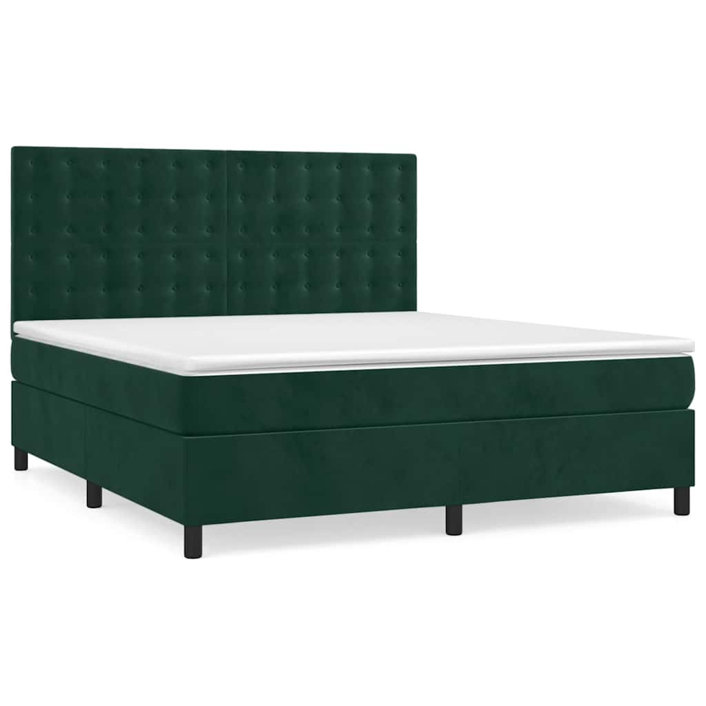 Pat box spring cu saltea, verde închis, 160x200 cm, catifea GartenMobel Dekor
