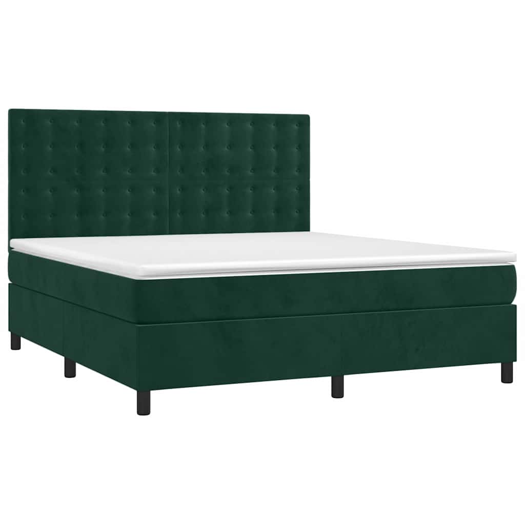 Pat box spring cu saltea, verde închis, 160x200 cm, catifea GartenMobel Dekor