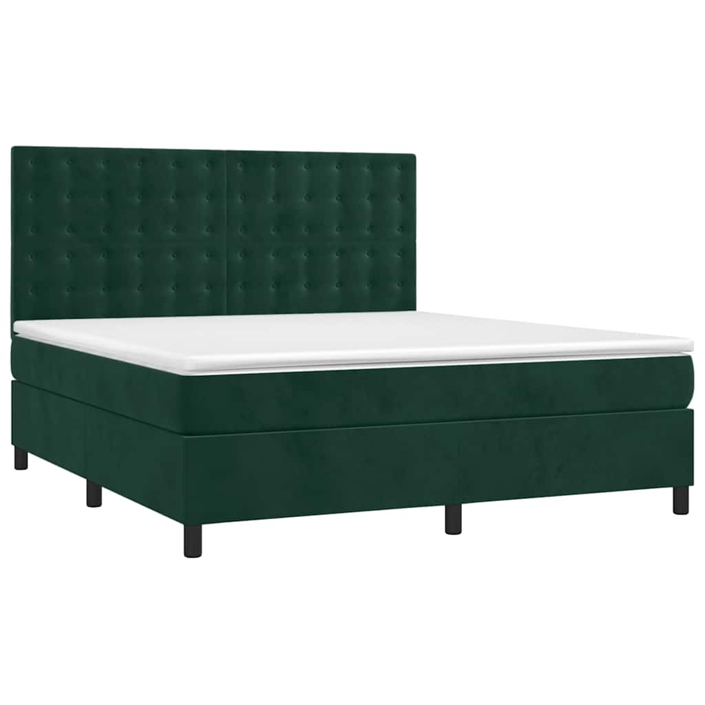 Pat box spring cu saltea, verde închis, 180x200 cm, catifea GartenMobel Dekor