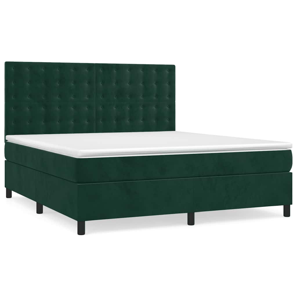 Pat box spring cu saltea, verde închis, 180x200 cm, catifea GartenMobel Dekor